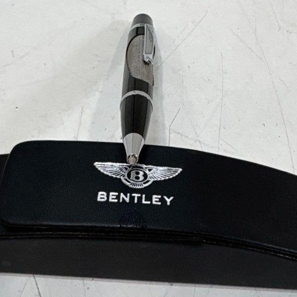 Bentley Luxury Ballpoint Pen Black Silver Tone Mesh Inlay with Case
